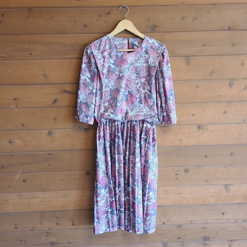 Vintage Floral Prairie Dress 10 Midi Cottagecore Coquette Pink Preppy Tea Garden